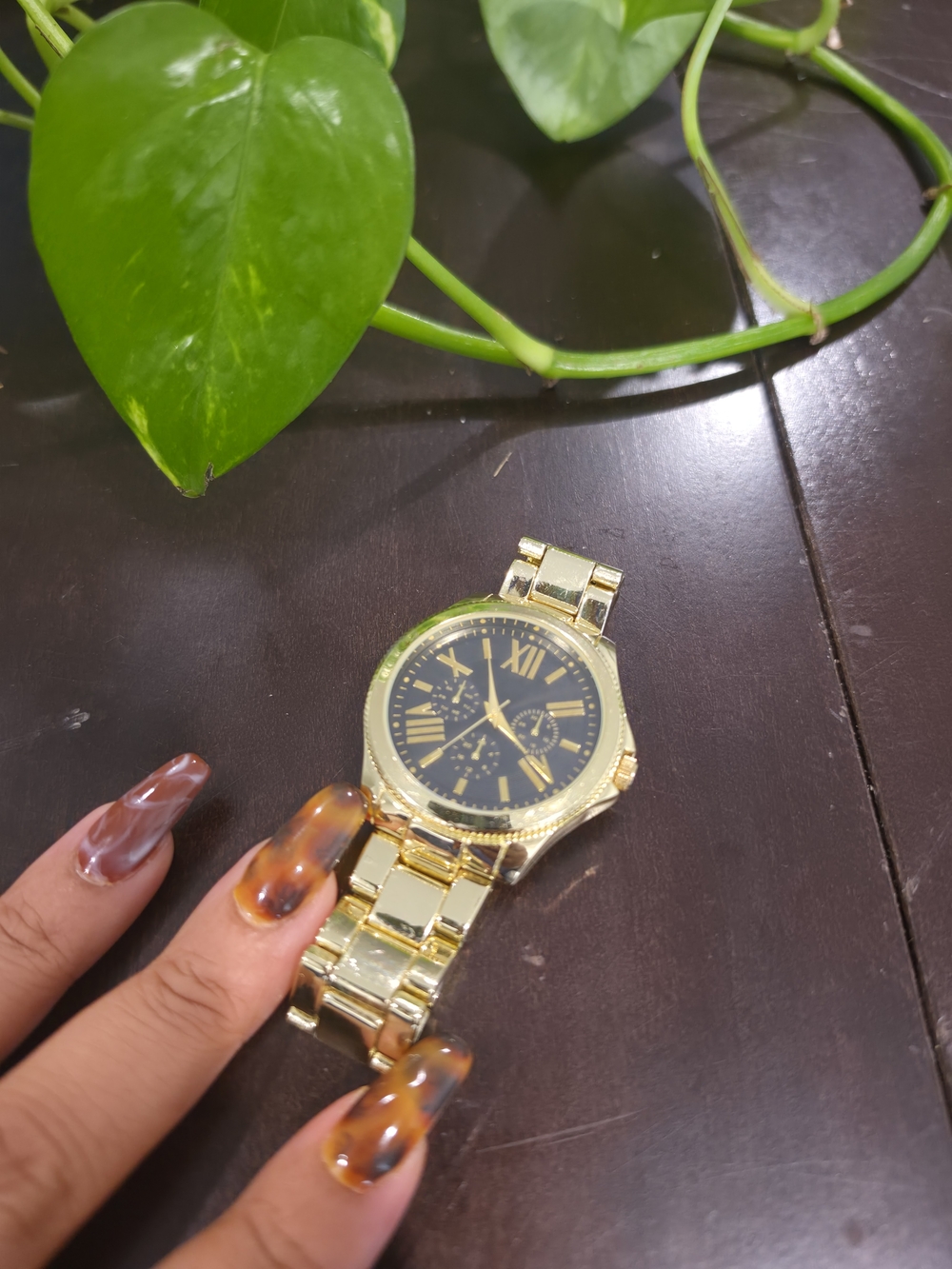 Classic Gold-Tone Women's Bracelet Watch with Black Dial